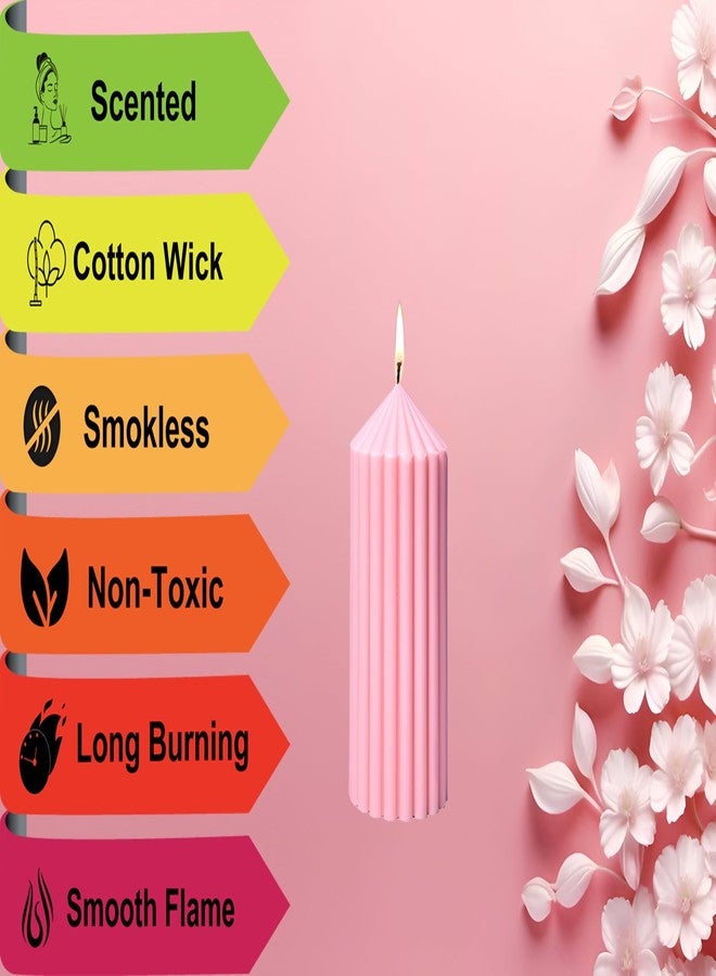Luces Soy Wax Set of 3 Scented Pink Point Ribbed Pillar Candles for Home Decor Diwali Wedding Pirty Valentine Gift Church x-Mass Dinner Table Spa - Image 4